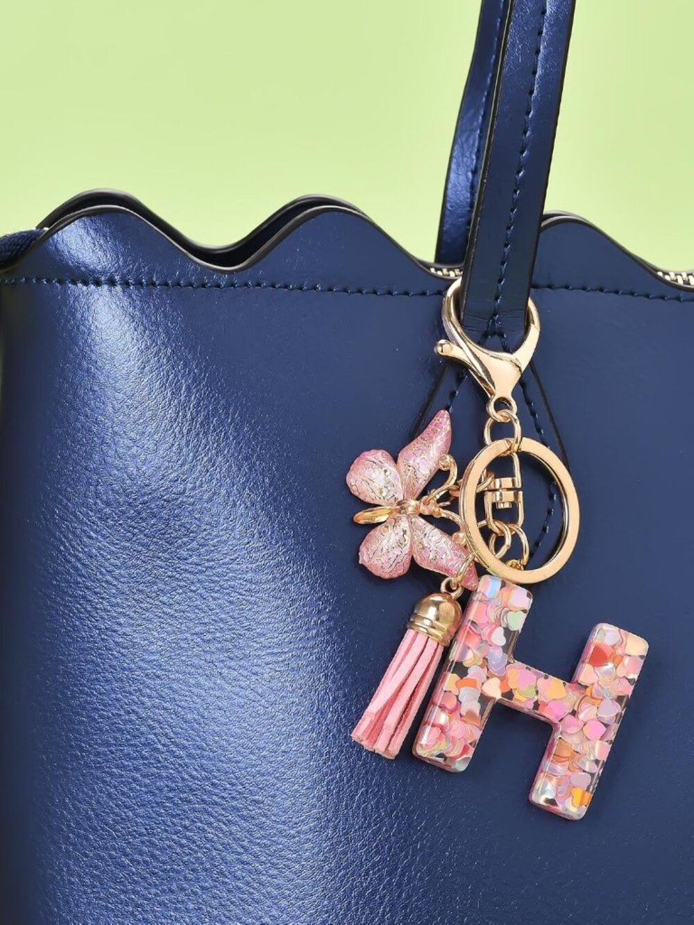 Fashion Alphabet Initial Letter Keychain Tassel Butterfly Pendant Key Ring for P - Picture 5 of 7